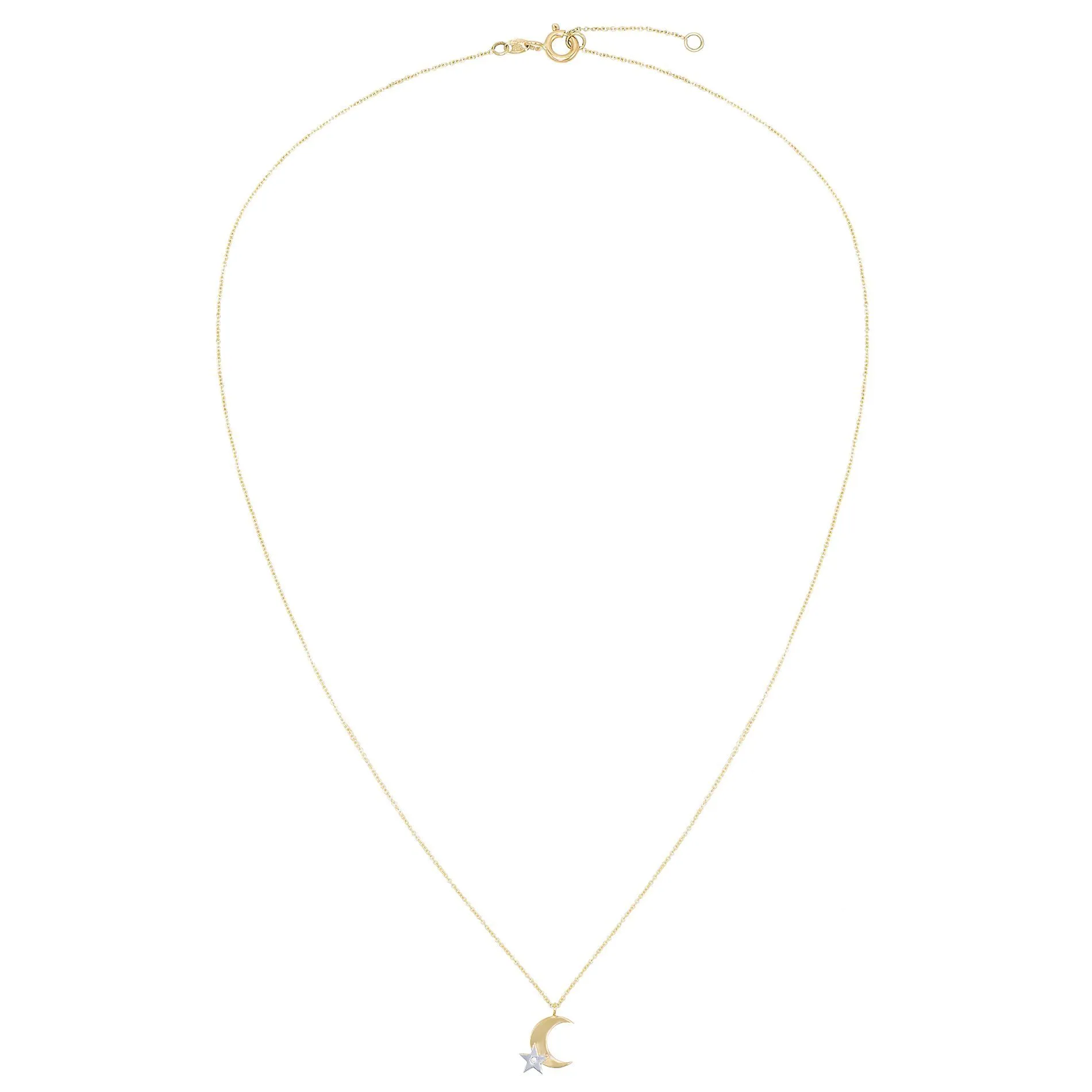 Diamond Two-Tone Moon & Star Necklace 14K