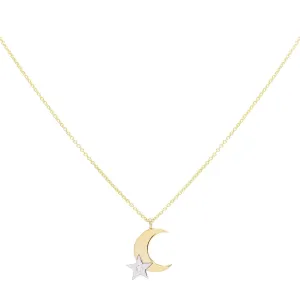 Diamond Two-Tone Moon & Star Necklace 14K