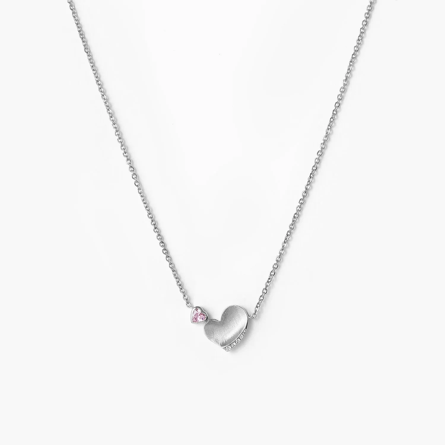 Double Crystal Heart Necklace With Moissanite Diamonds