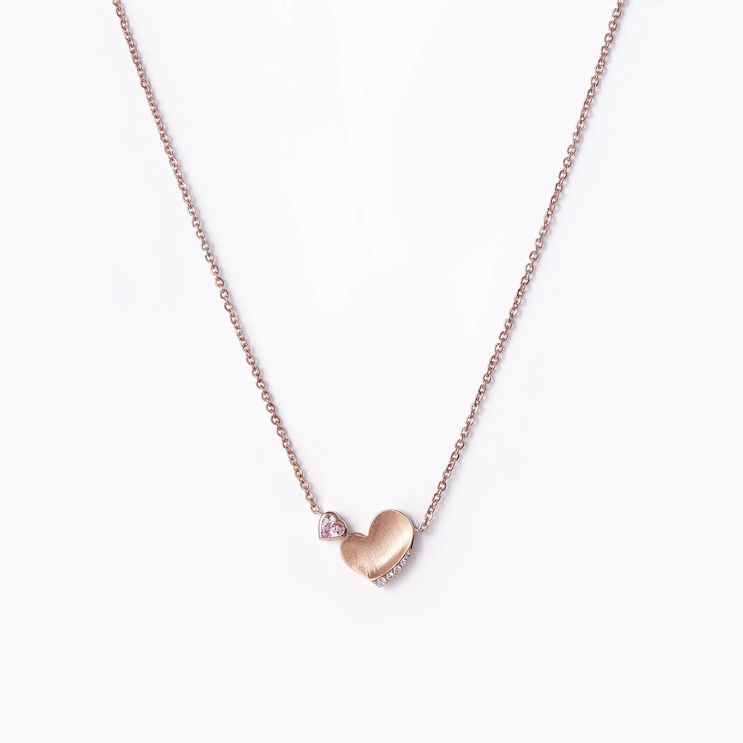 Double Crystal Heart Necklace With Moissanite Diamonds