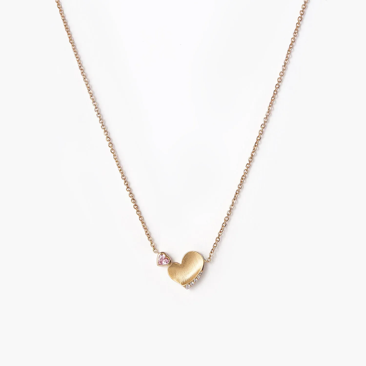 Double Crystal Heart Necklace With Moissanite Diamonds