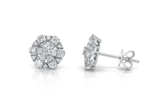 Earrings 18kt White Gold Hexagonal Flowers Round Diamonds