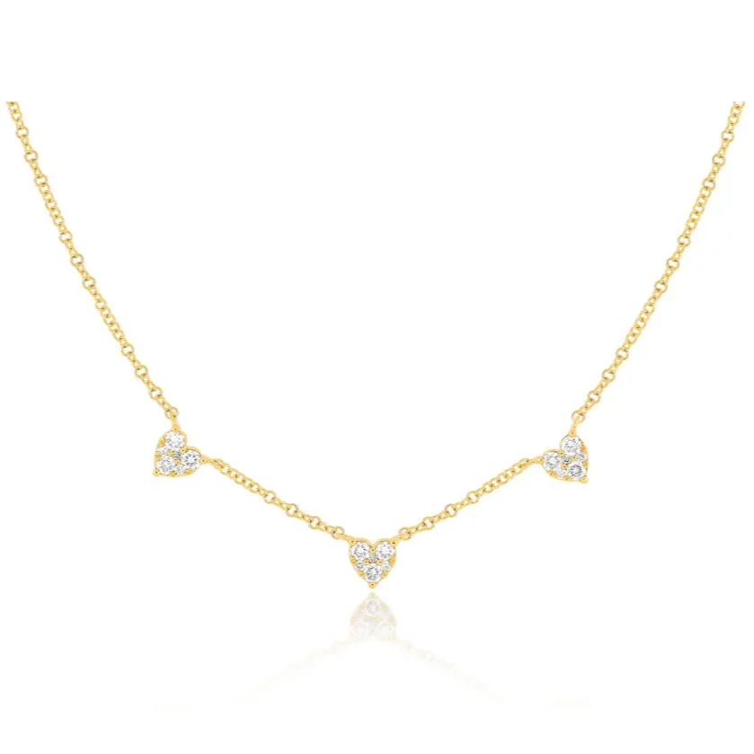 EF Collection Triple Full Cut Diamond Heart Necklace