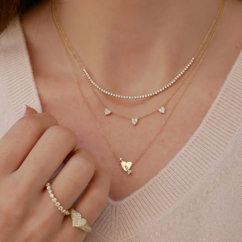 EF Collection Triple Full Cut Diamond Heart Necklace