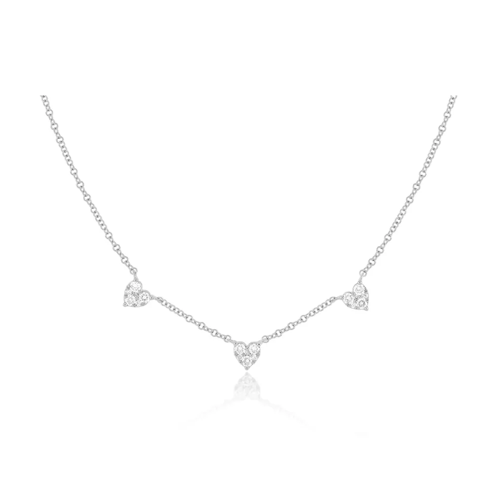 EF Collection Triple Full Cut Diamond Heart Necklace