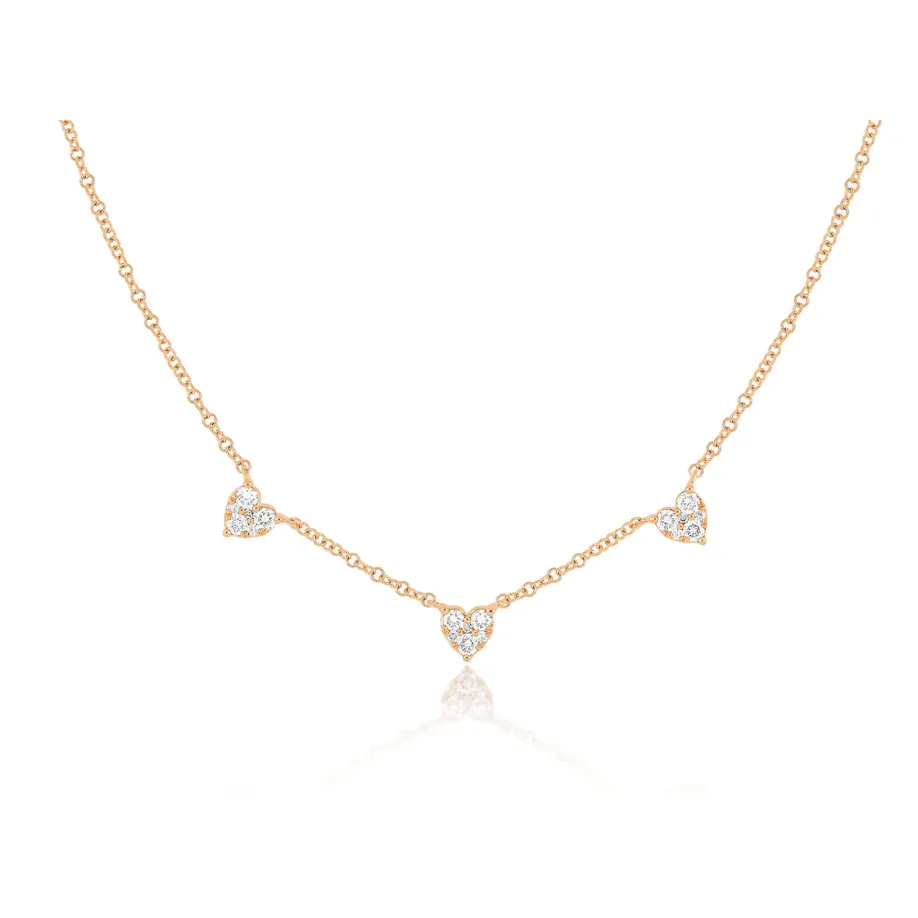 EF Collection Triple Full Cut Diamond Heart Necklace