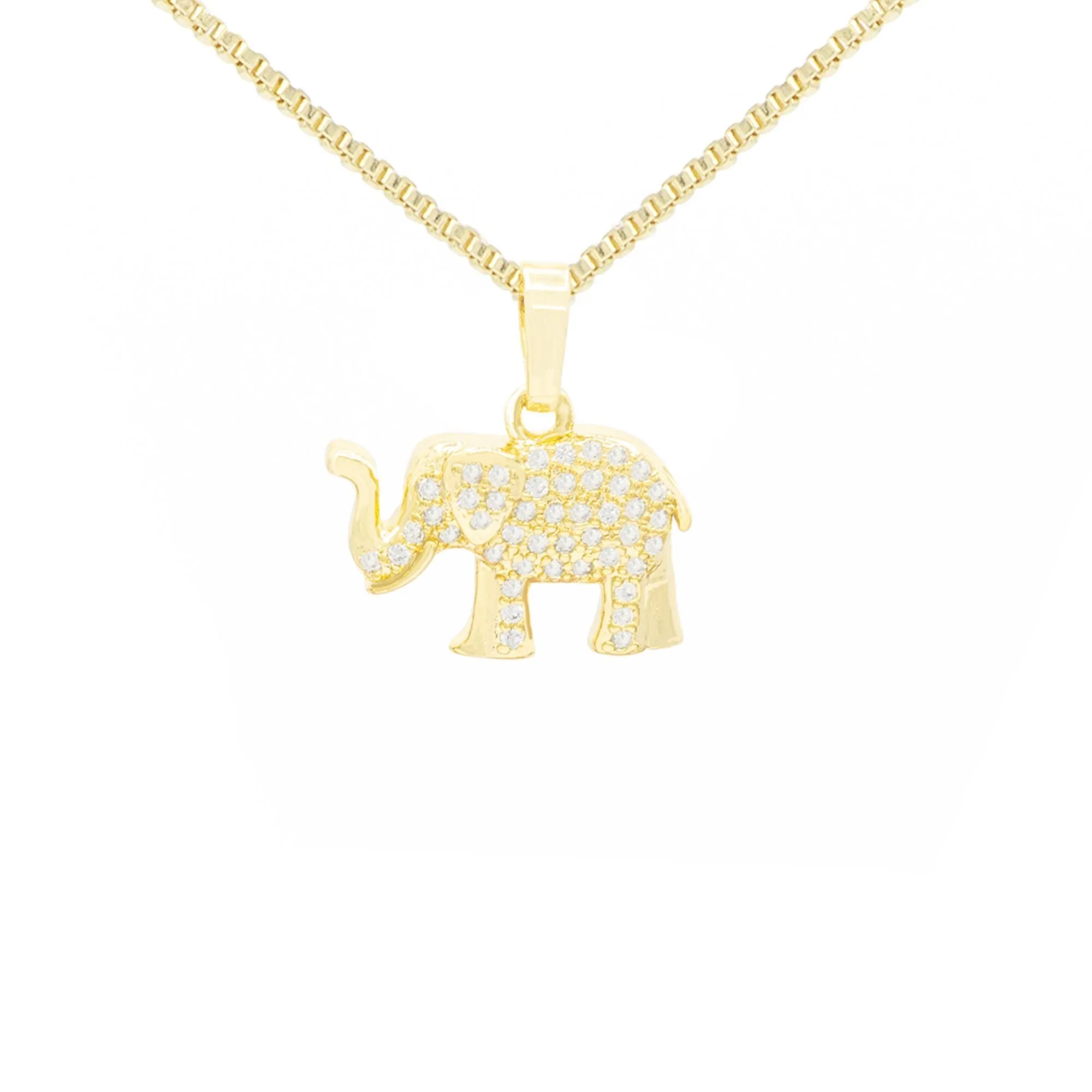 Elephant Cubic Zirconia Pendant With 14K Gold Filled Necklace Set