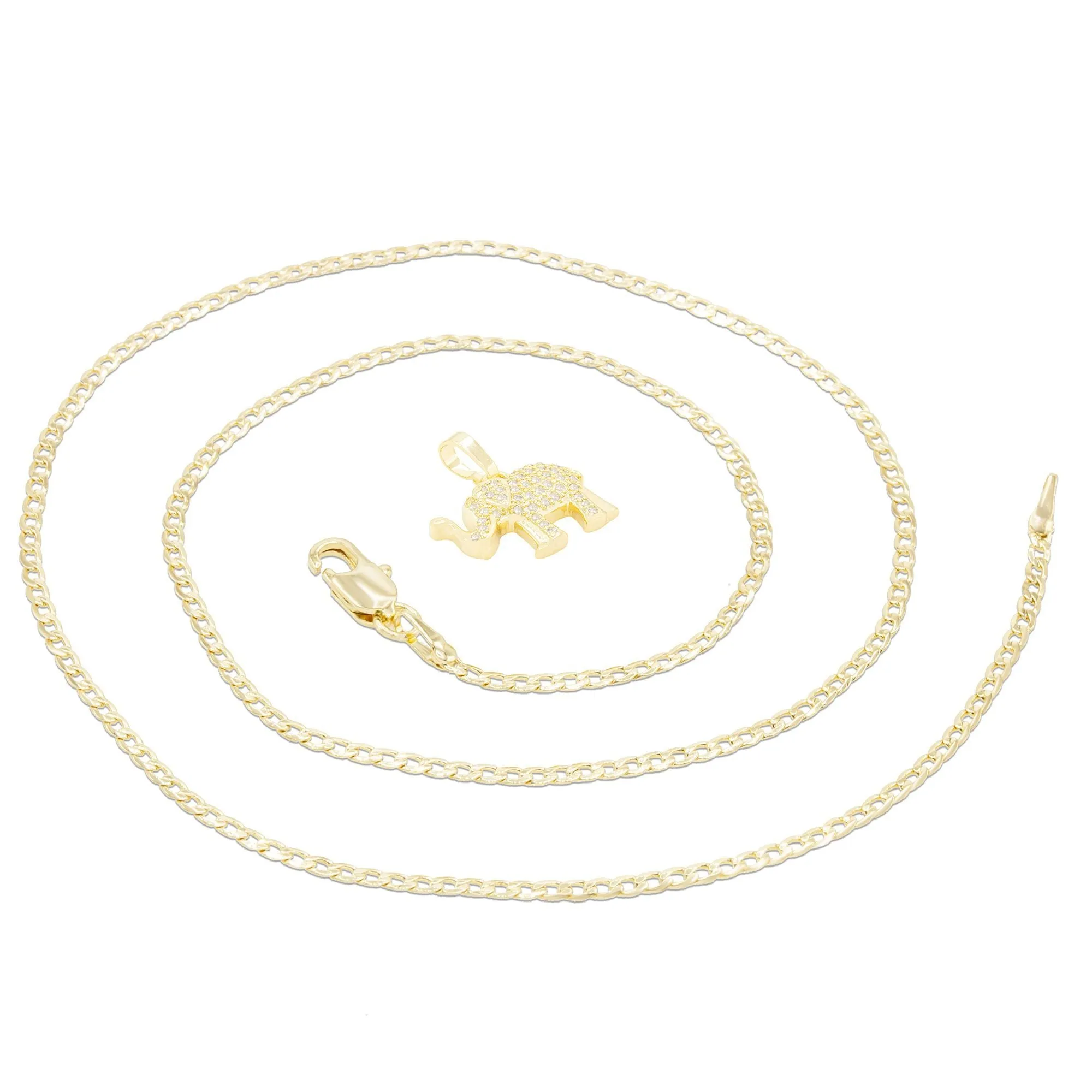 Elephant Cubic Zirconia Pendant With 14K Gold Filled Necklace Set