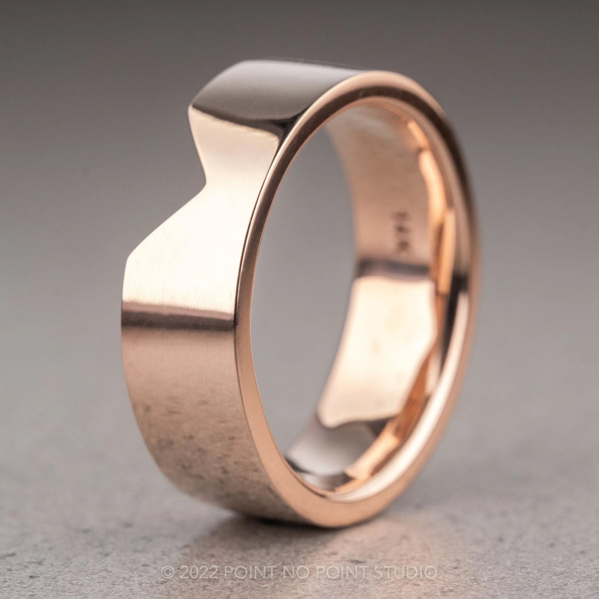 Ellipse Setting, 6mm 14k Rose Gold Wedding Band, Polished Finish