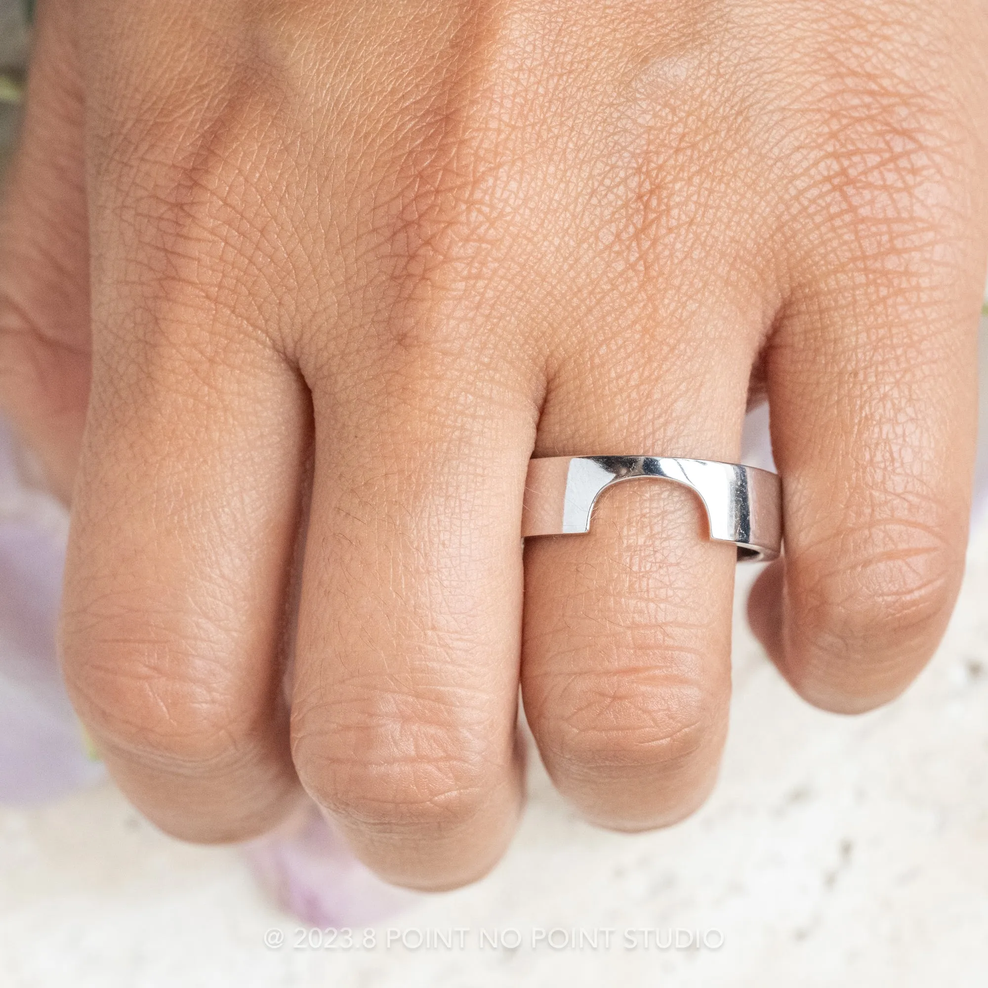 Ellipse Setting, 6mm 14k White Gold Wedding Band, Polished Finish