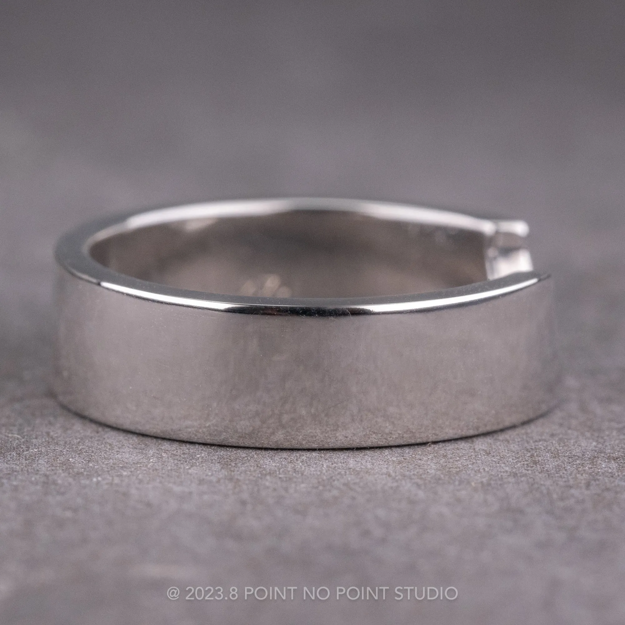 Ellipse Setting, 6mm 14k White Gold Wedding Band, Polished Finish
