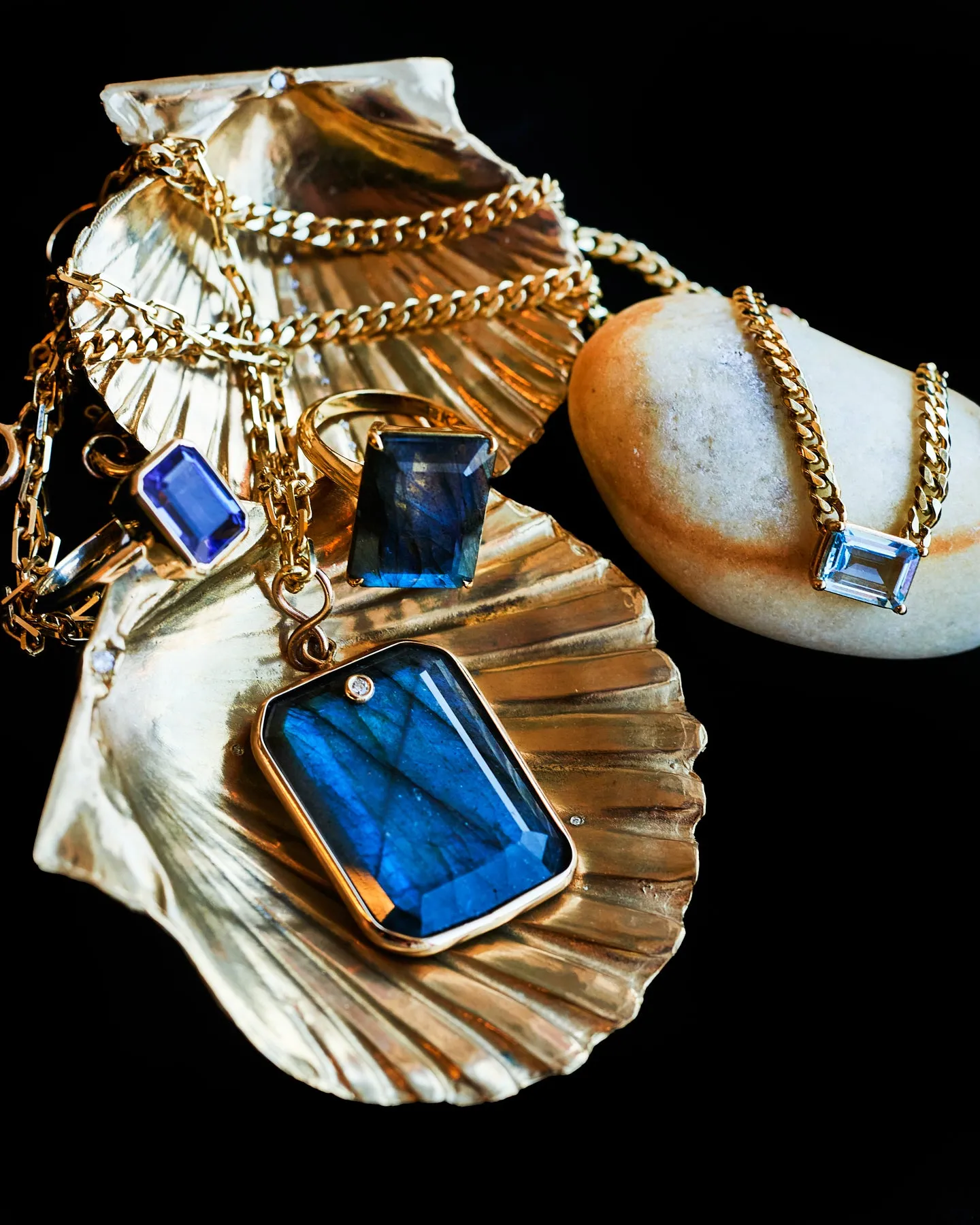 Emerald Cut Labradorite and Diamond Pendant