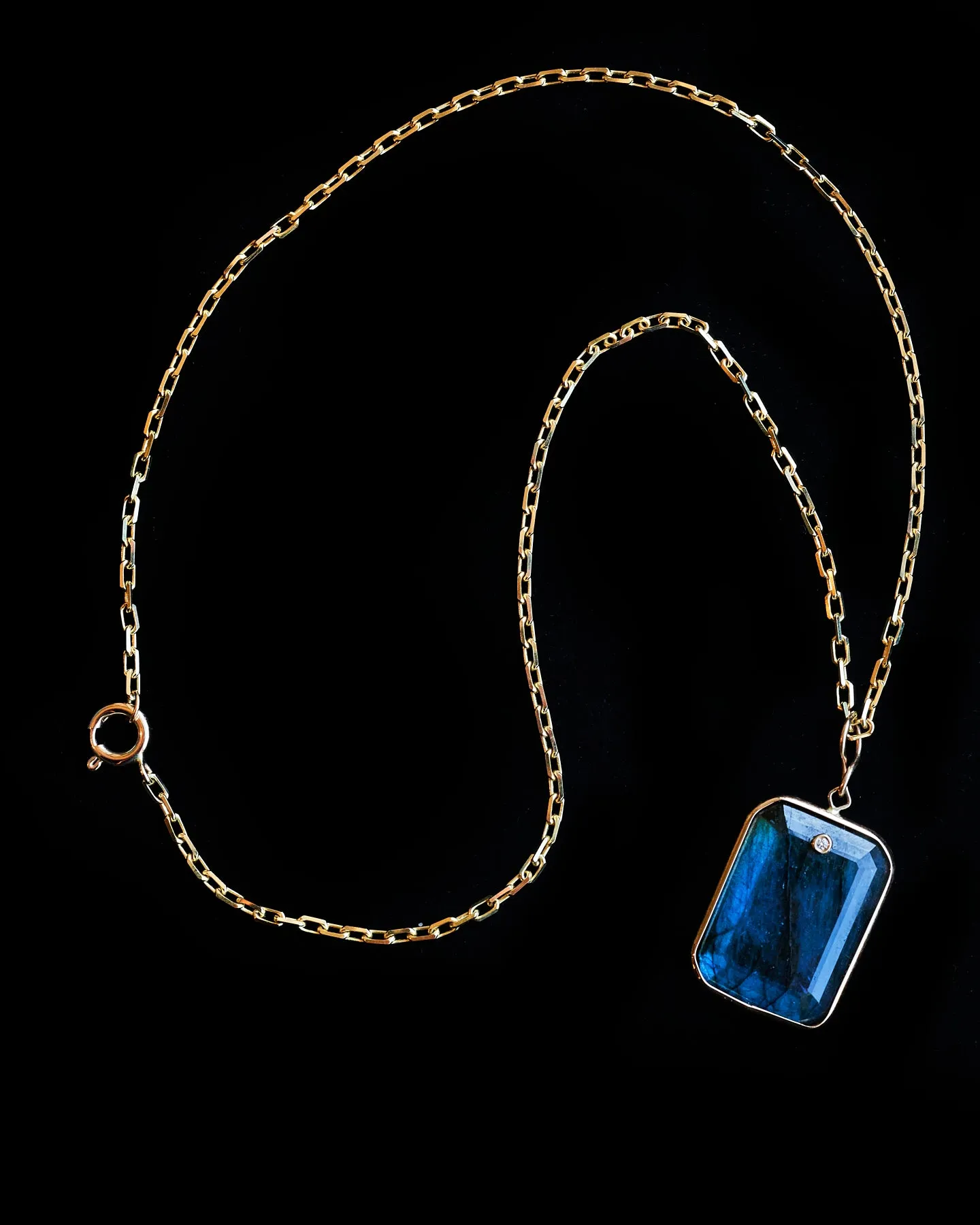 Emerald Cut Labradorite and Diamond Pendant