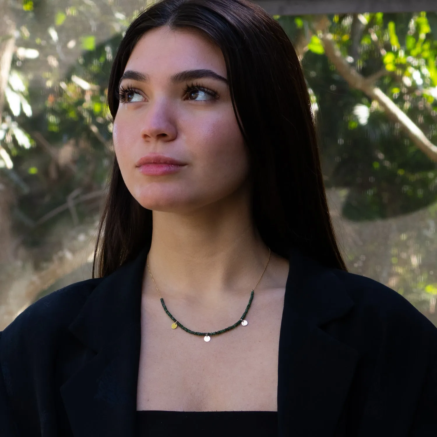 Emerald Gemstone Grace Solid Gold Chain Choker Necklace