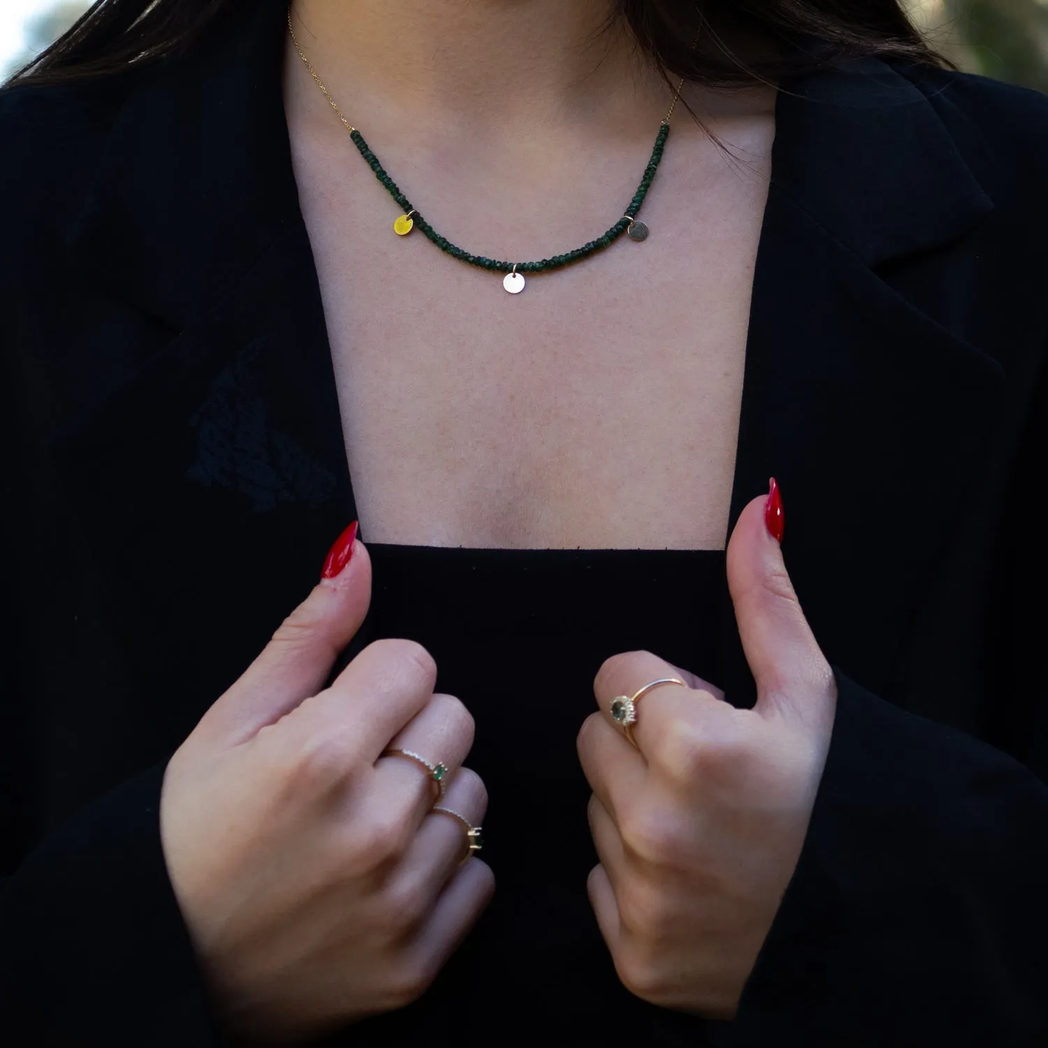 Emerald Gemstone Grace Solid Gold Chain Choker Necklace