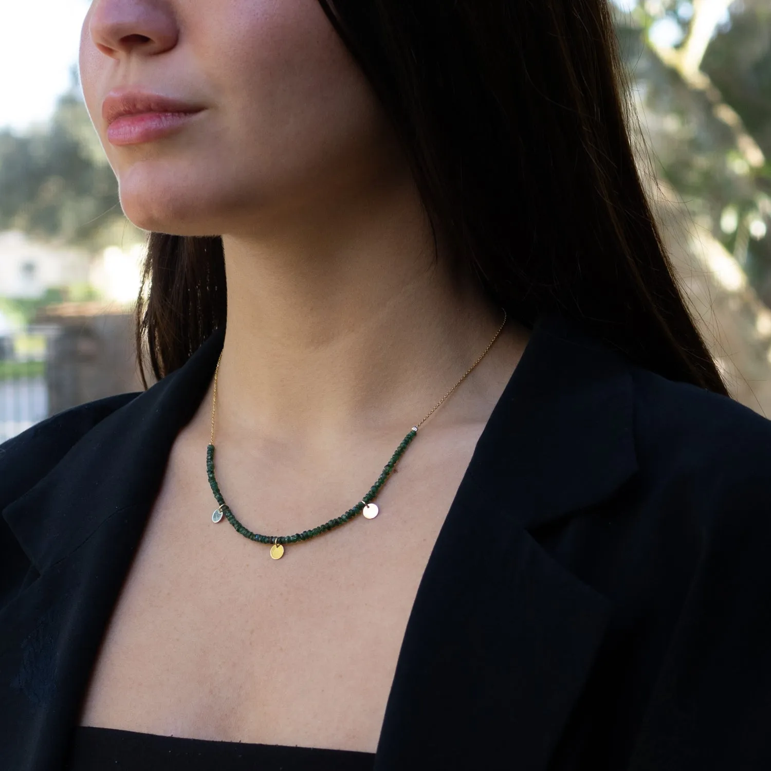 Emerald Gemstone Grace Solid Gold Chain Choker Necklace