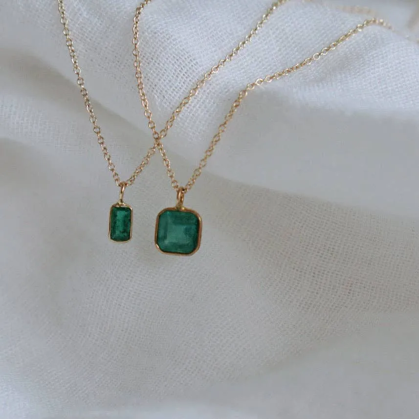 Emerald Octogon Pendant Necklace - Solid 14kt