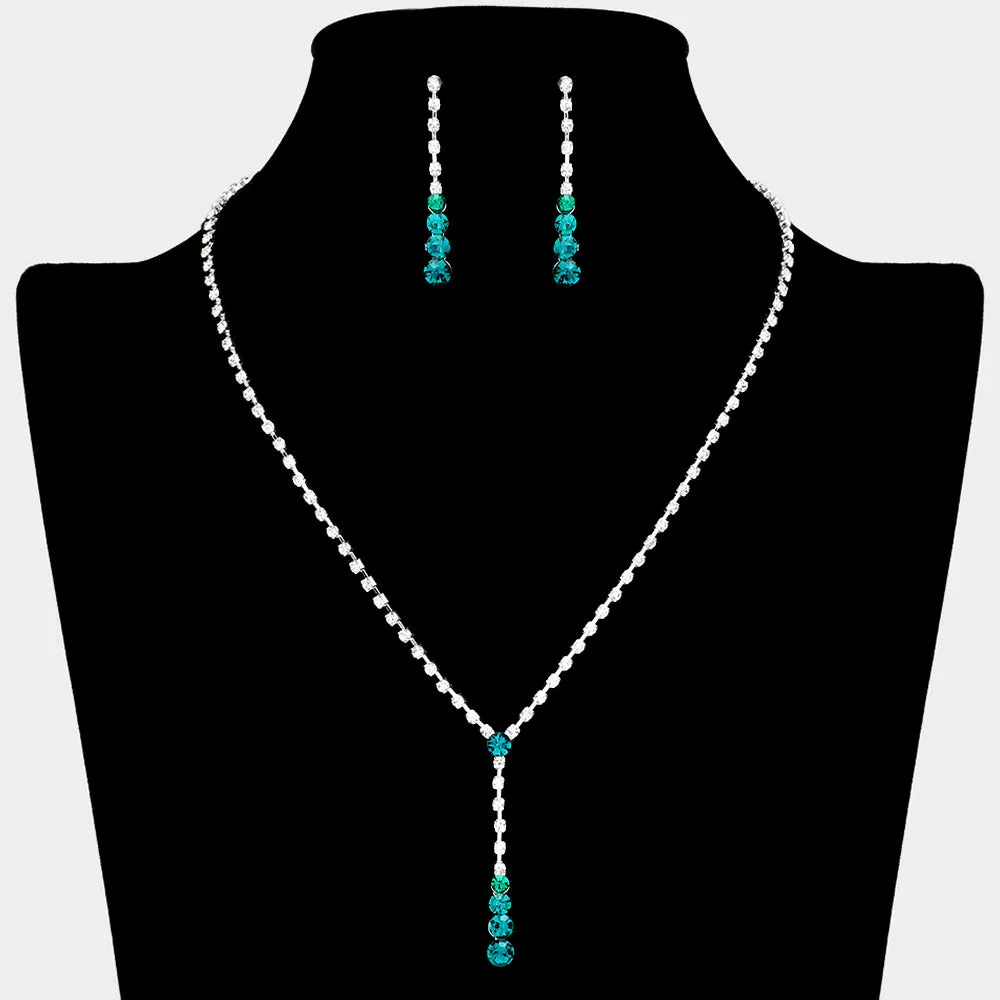 Emerald Round Stone Y Necklace and Earring Set | Green Necklace Set |  615416