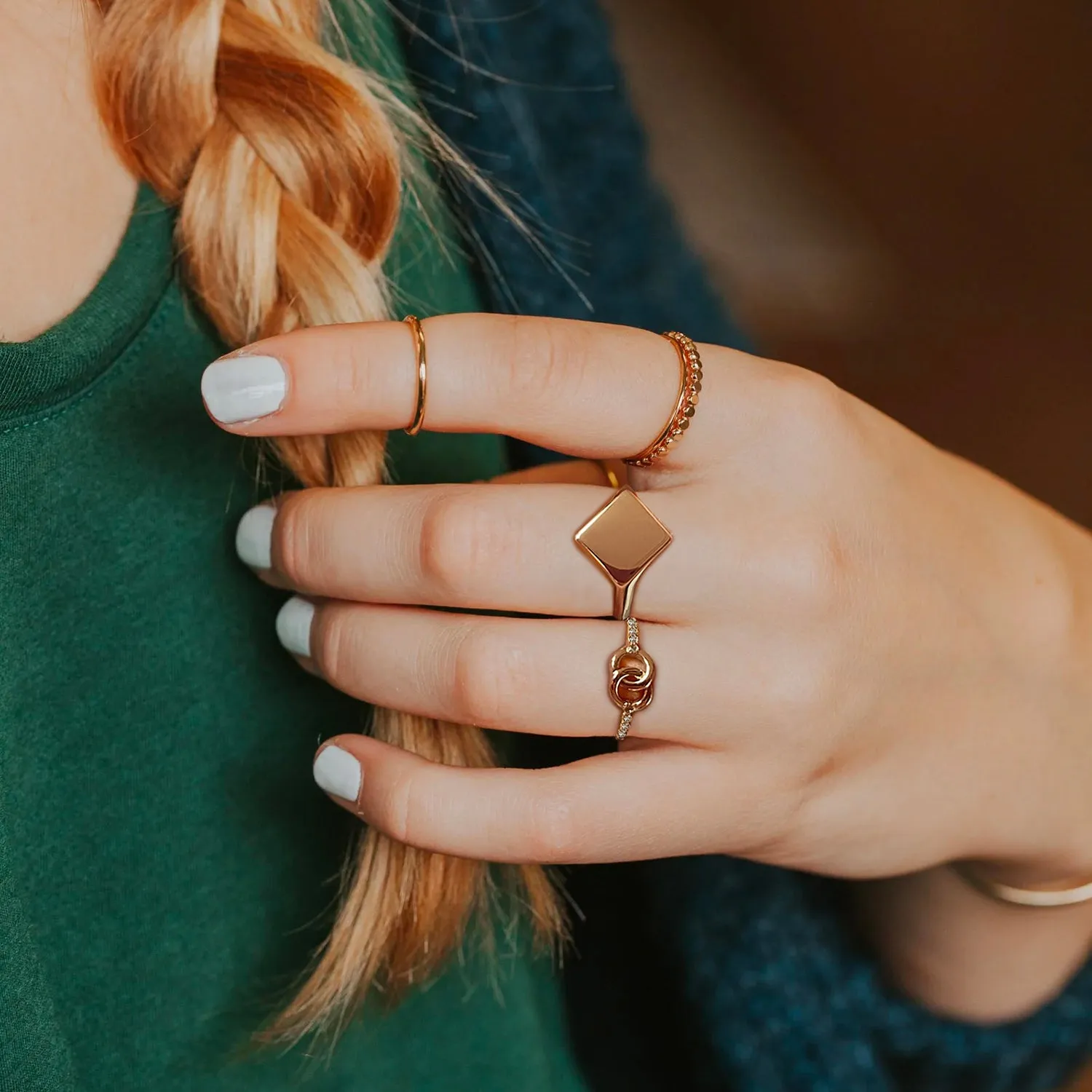 Engravable Square-shape Diamond Unisex - Signet Ring