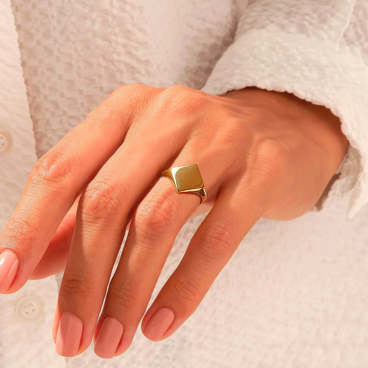 Engravable Square-shape Diamond Unisex - Signet Ring