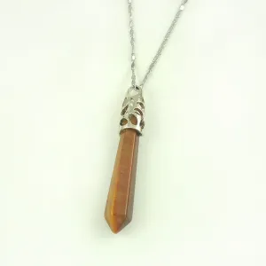Ethnic Style Natural Stone Six Prism Column Pendant Necklace Mineral Stone Long Sweater Chain