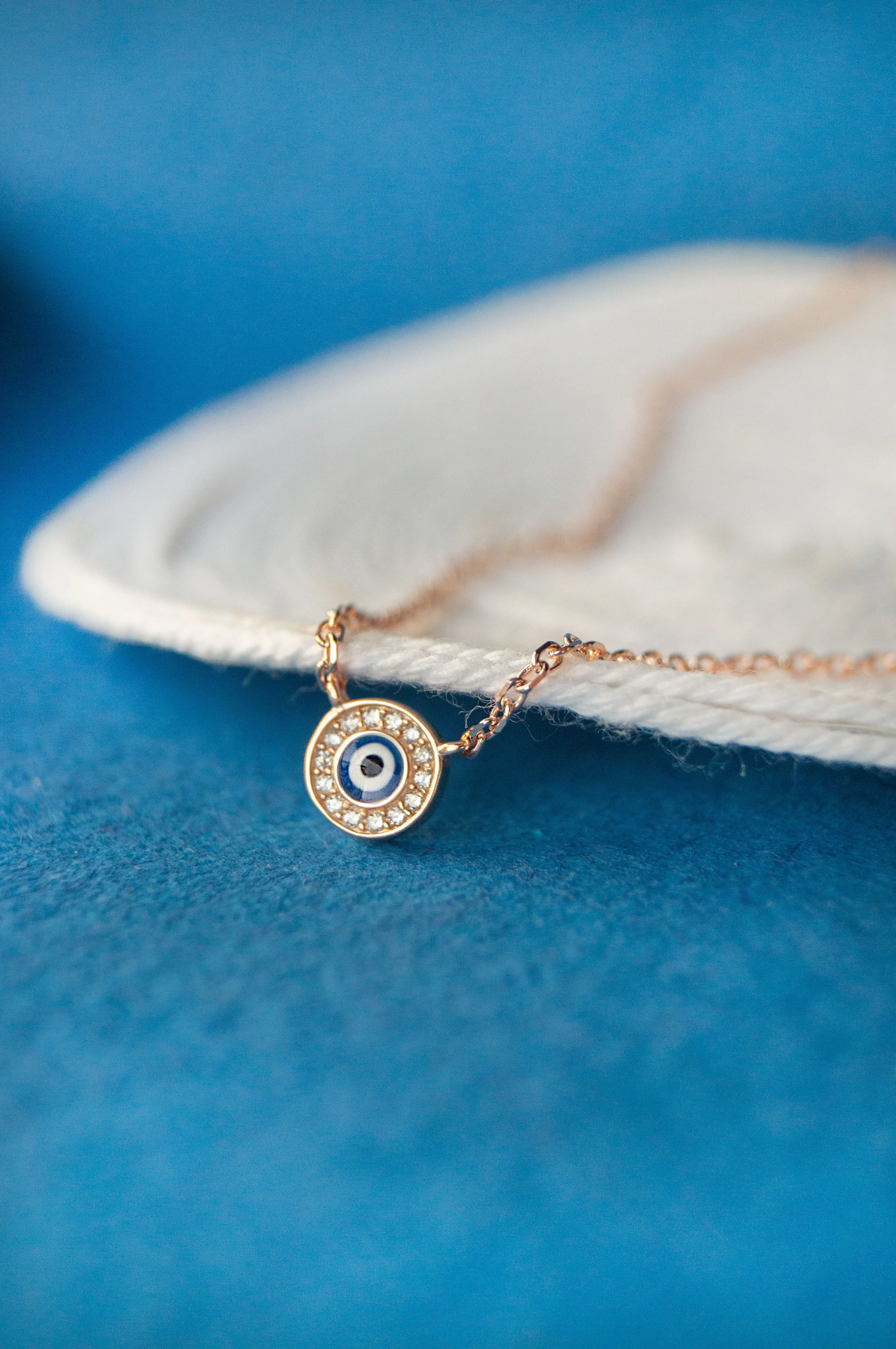 Evil Eye Round Hand-Painted Delicate Sterling Silver Chain Necklace