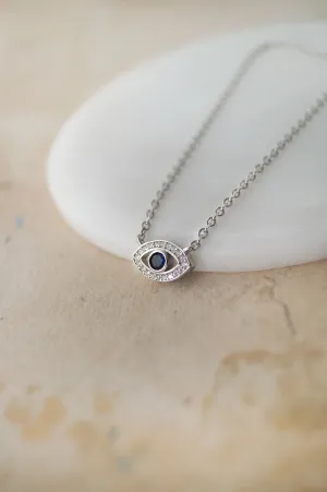 Evil Eye Sparkle Delicate Sterling Silver Chain Necklace