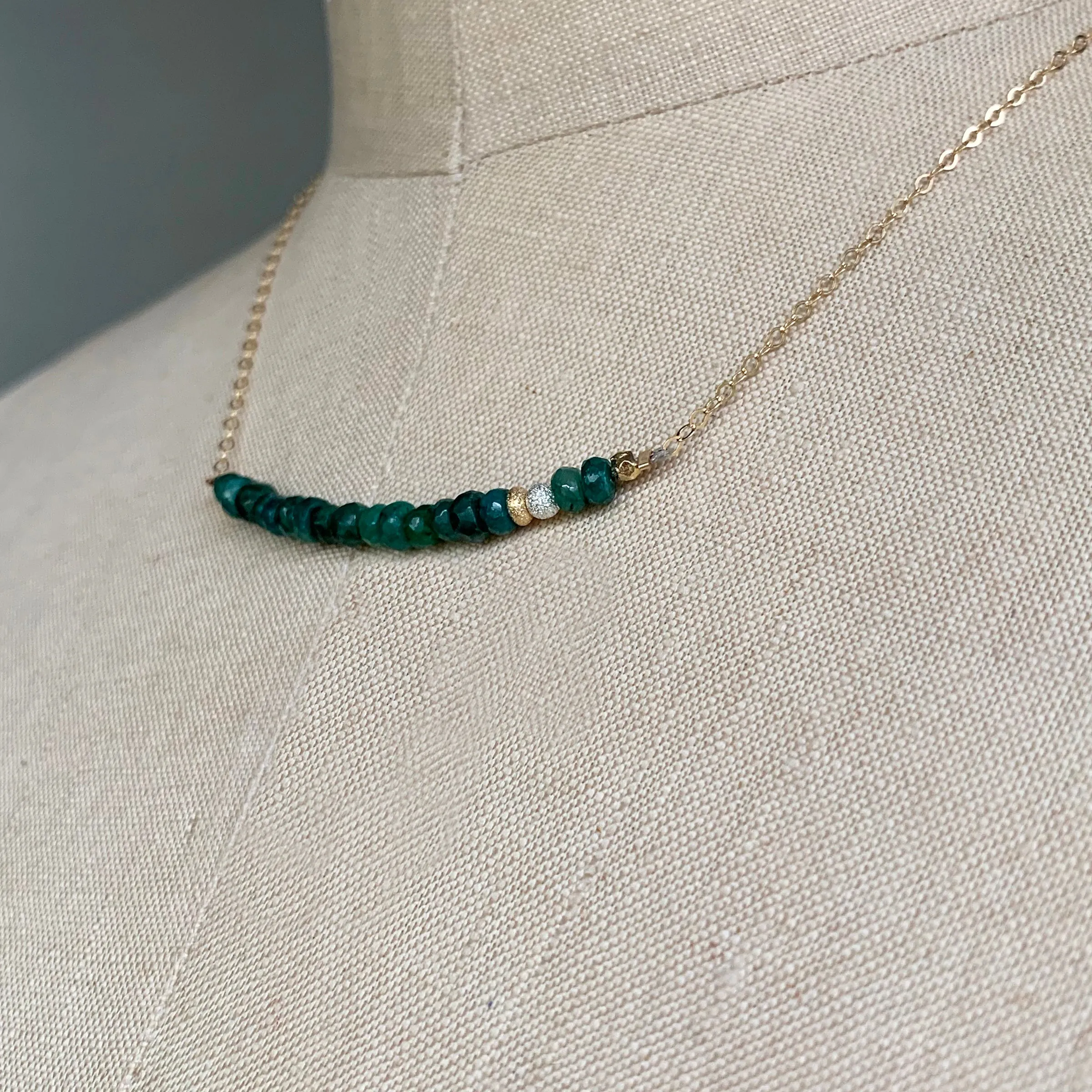 Faceted Emerald Bar Necklace on Gold chain