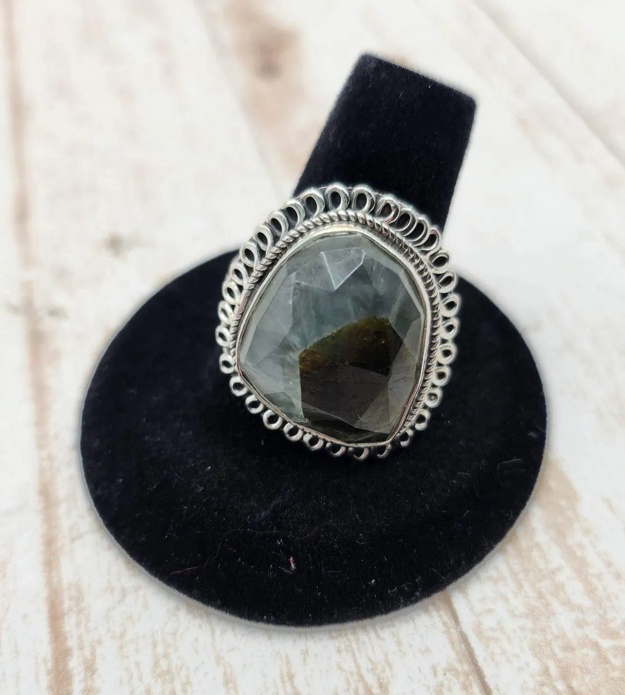Faceted Prehnite Ring