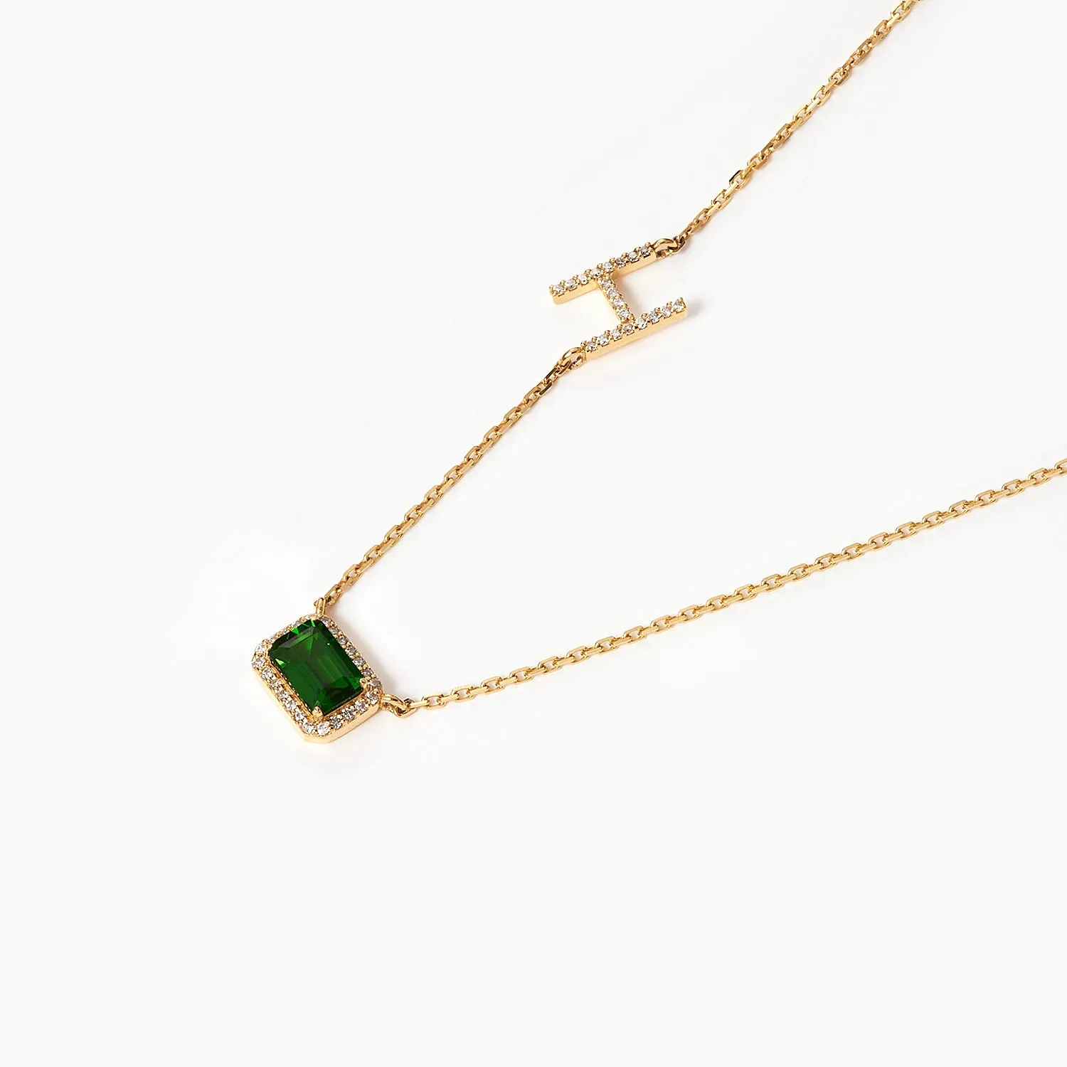 Fashion Dainty Diamond Inlaid Personalized Letters 4x6 Emeralds With Diamonds And Birthstone Initial Necklace