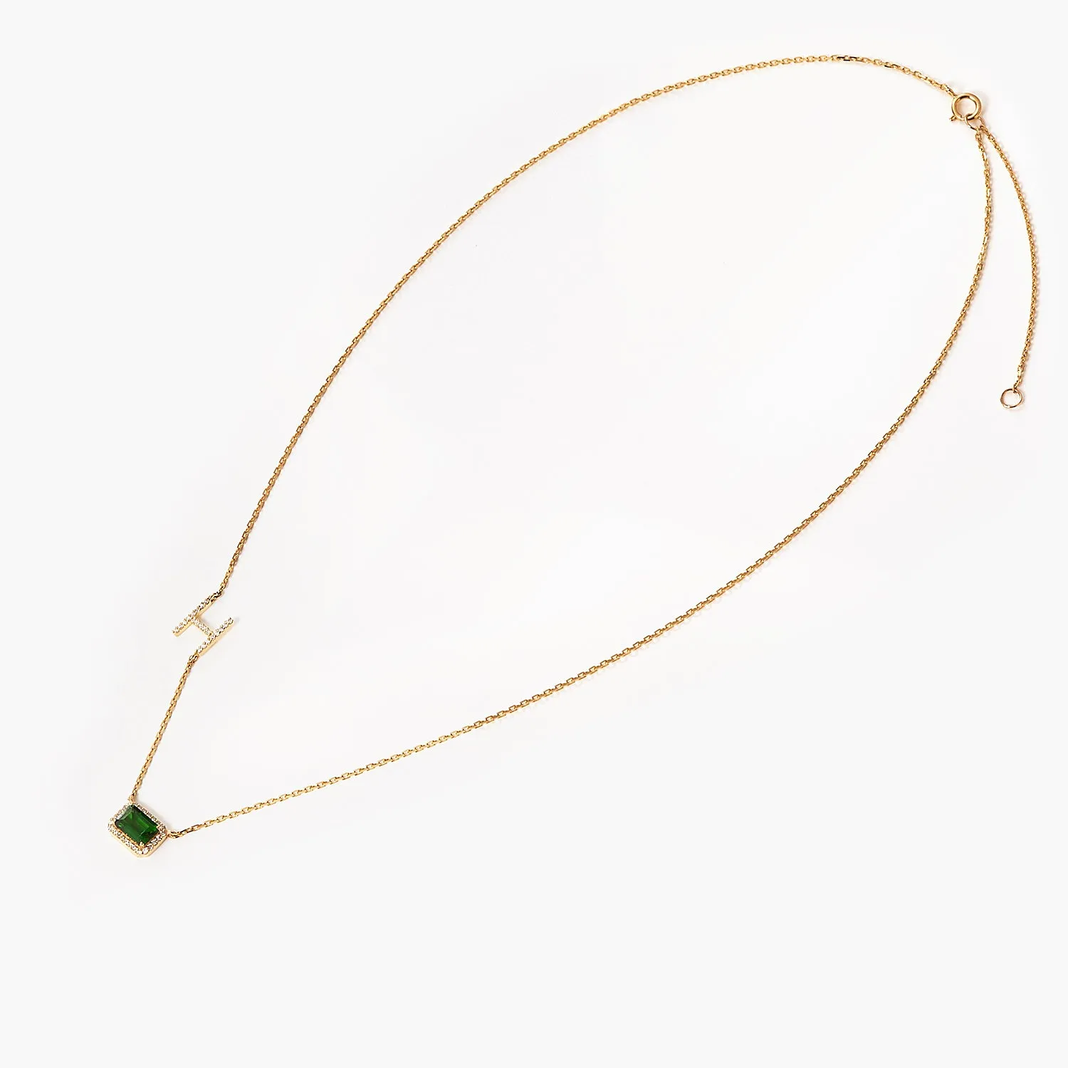 Fashion Dainty Diamond Inlaid Personalized Letters 4x6 Emeralds With Diamonds And Birthstone Initial Necklace