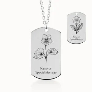 February Birth Flower Tag Pendant on Fine Chain