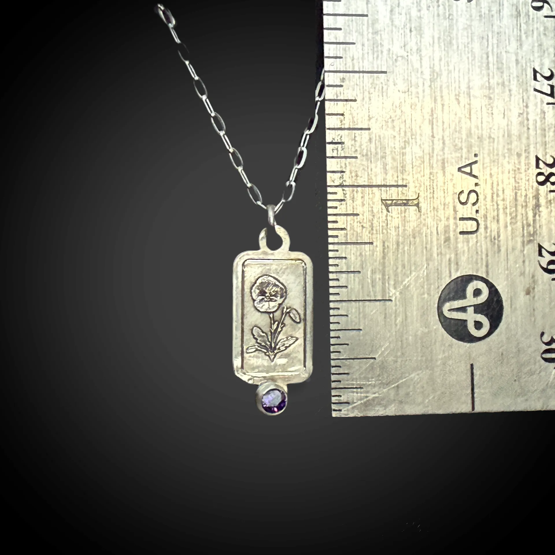 February Birthday Necklace - Sterling Silver with Violet Birth Flower and Amethyst Birthstone CZ