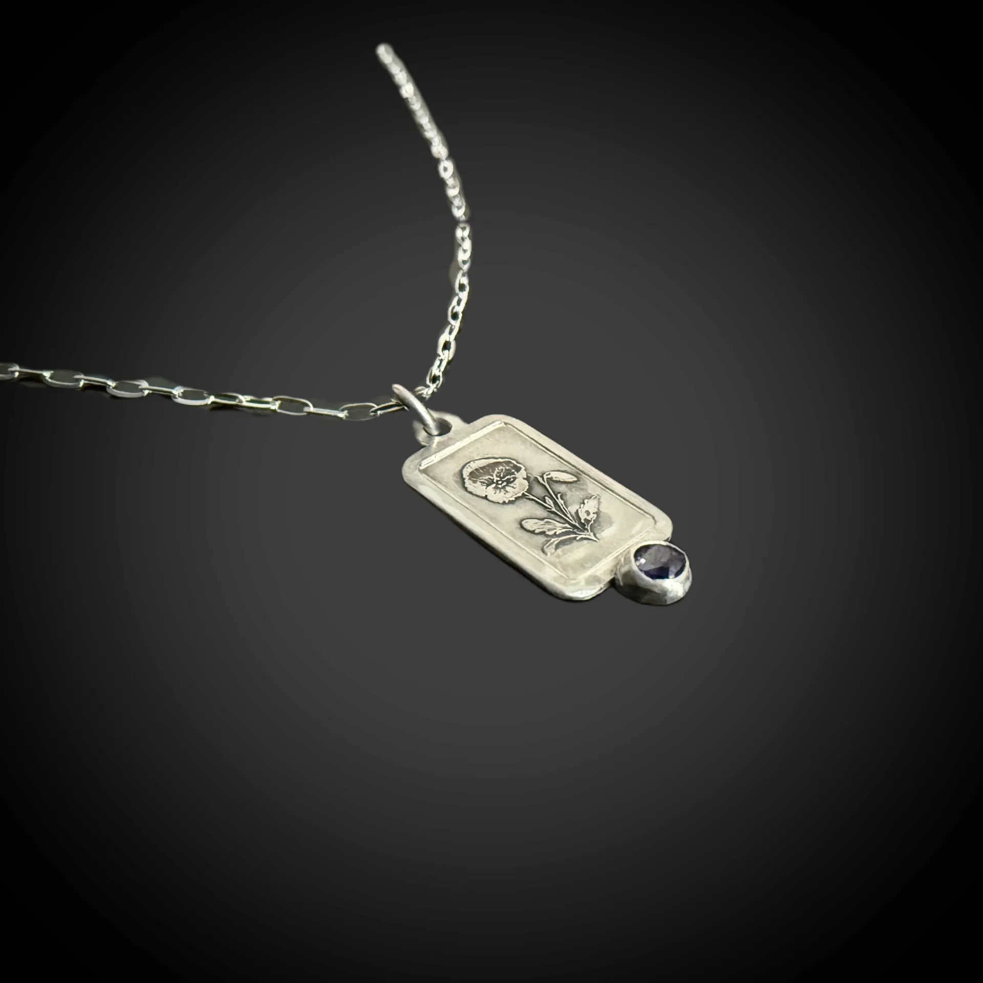 February Birthday Necklace - Sterling Silver with Violet Birth Flower and Amethyst Birthstone CZ
