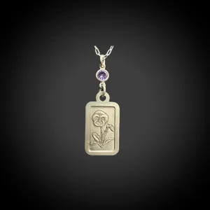 February Birthday - Sterling Silver Necklace with Violet Birth Flower and Amethyst Birthstone CZ