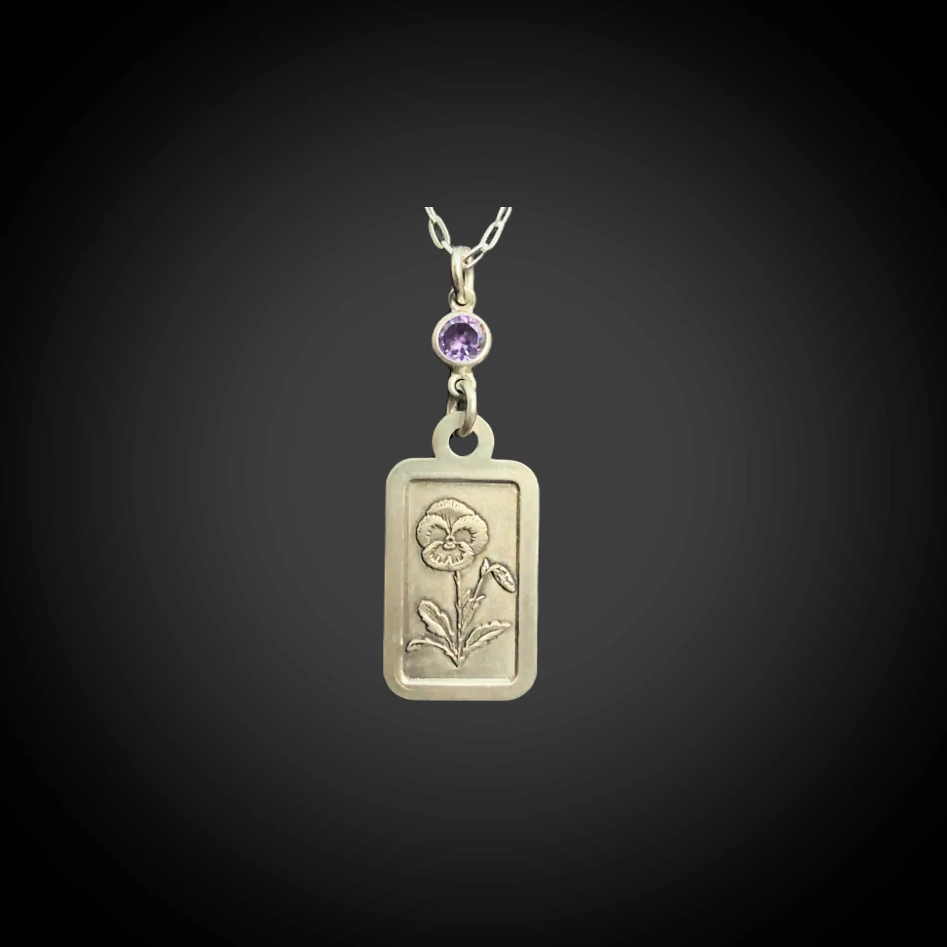 February Birthday - Sterling Silver Necklace with Violet Birth Flower and Amethyst Birthstone CZ