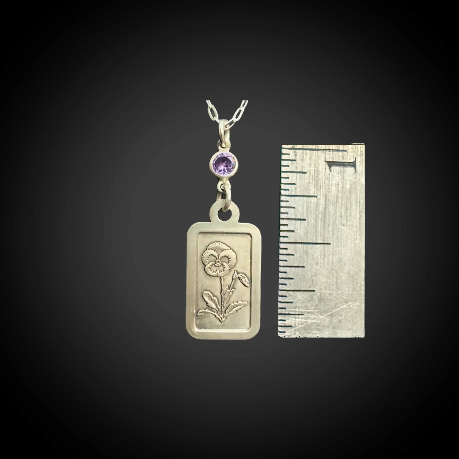 February Birthday - Sterling Silver Necklace with Violet Birth Flower and Amethyst Birthstone CZ