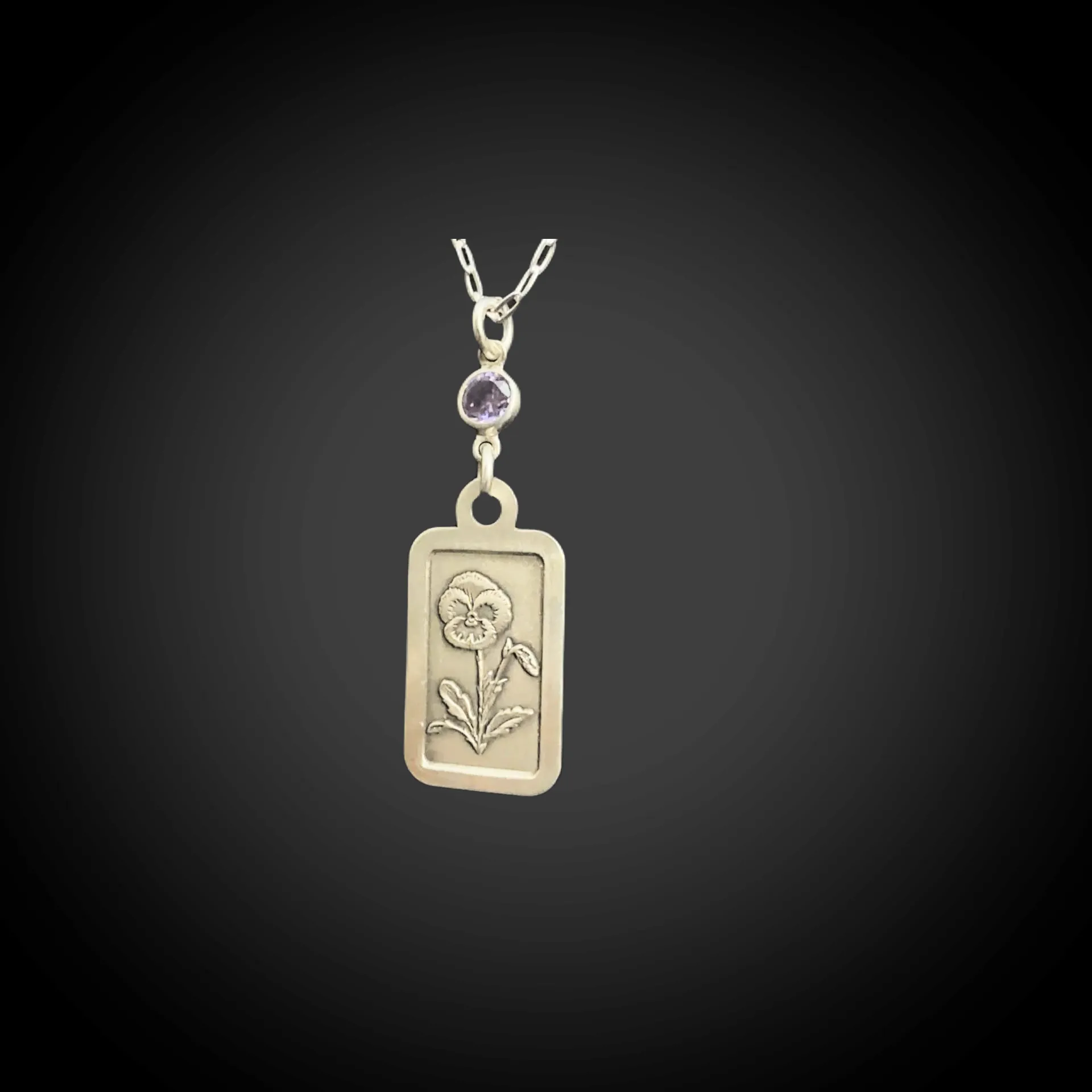 February Birthday - Sterling Silver Necklace with Violet Birth Flower and Amethyst Birthstone CZ