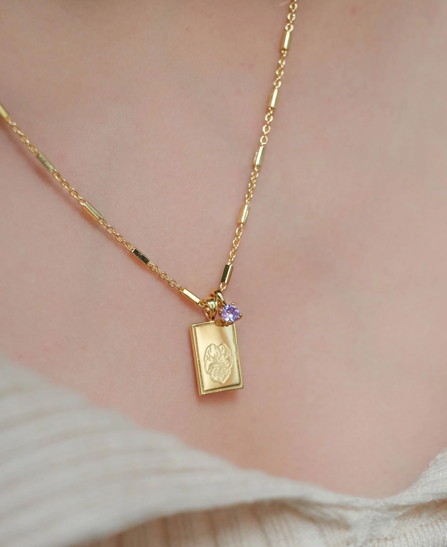 February - Violet Birth Flower Pendant Necklace