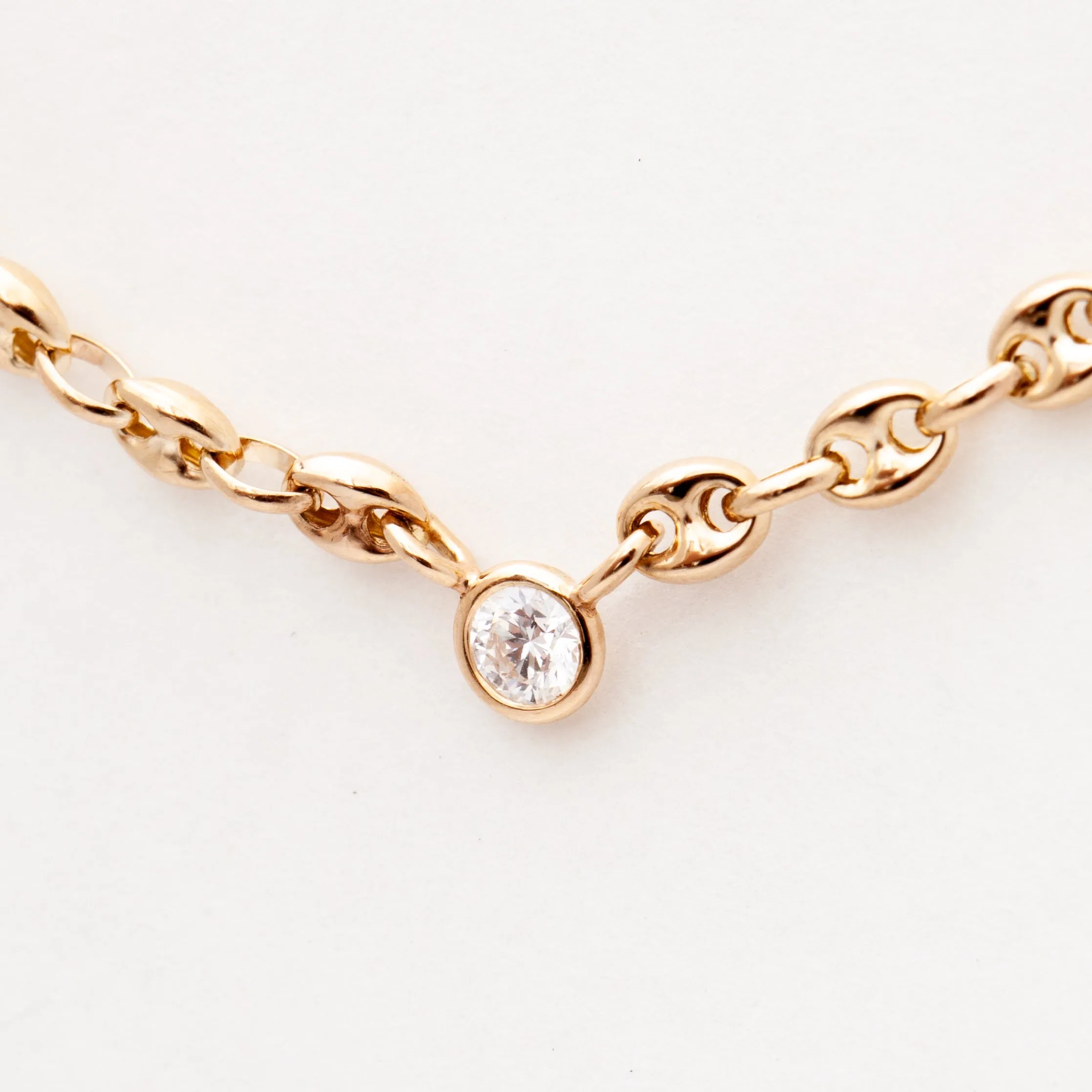 Floating Diamond on Small Puffed Mariner Chain Necklace