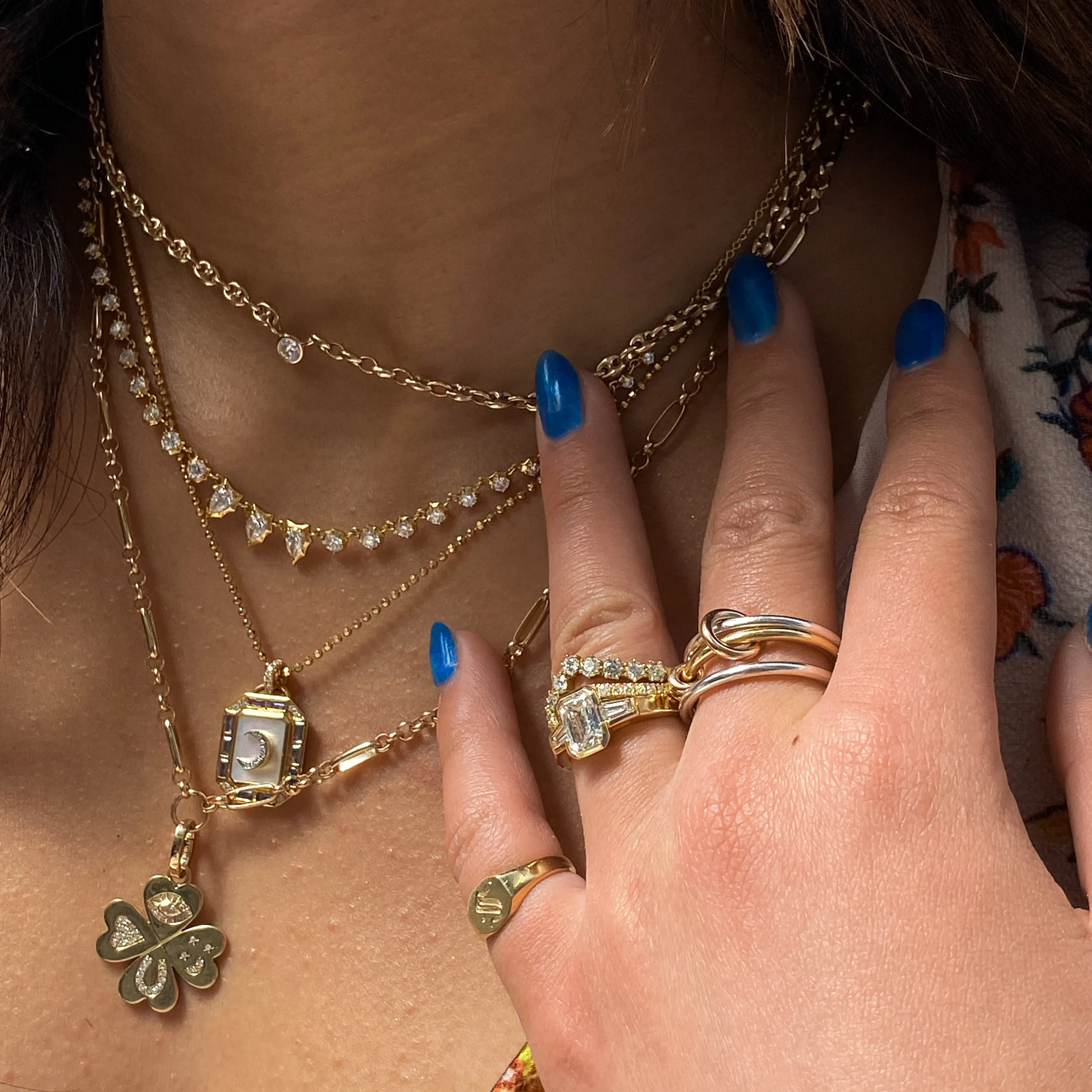 Floating Diamond on Small Puffed Mariner Chain Necklace
