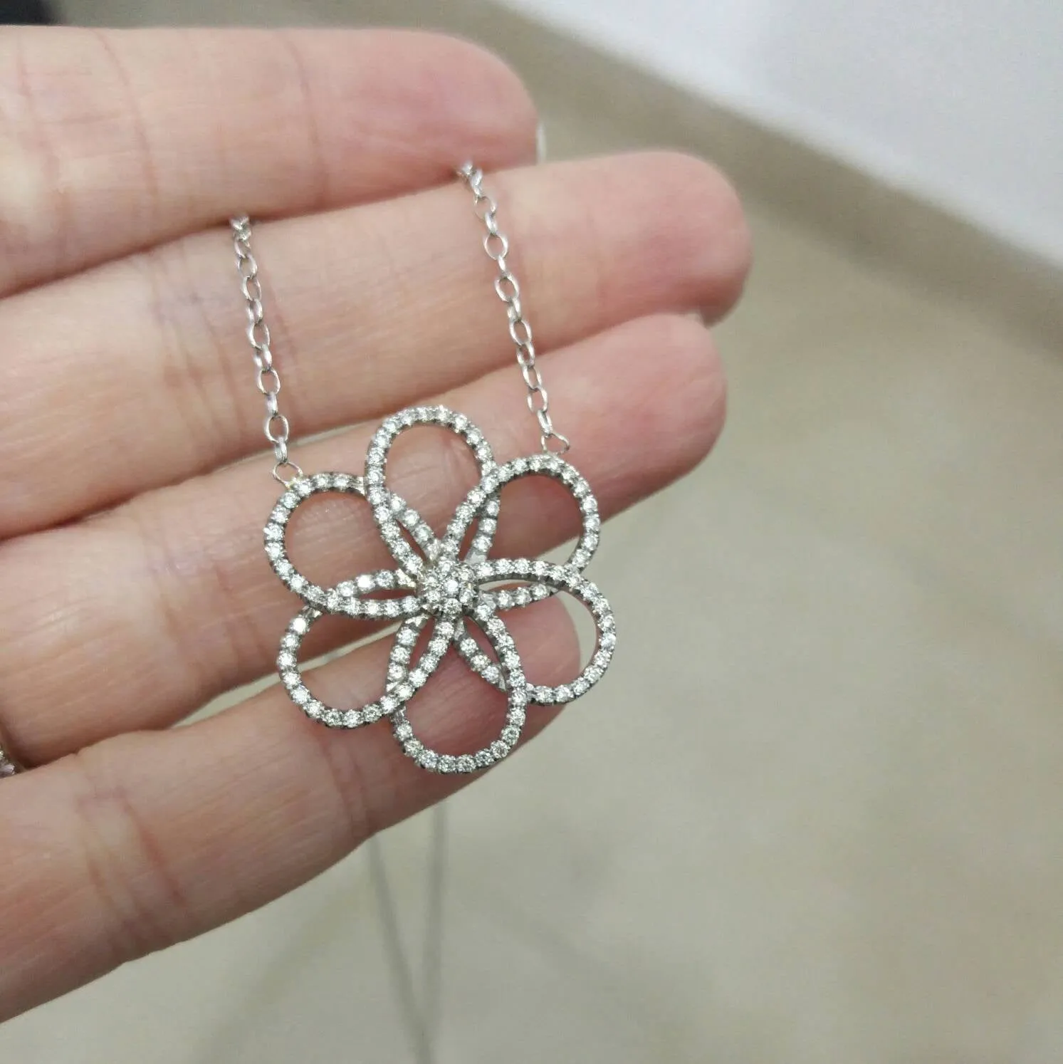 Flower Diamond Pave Necklace Pendant
