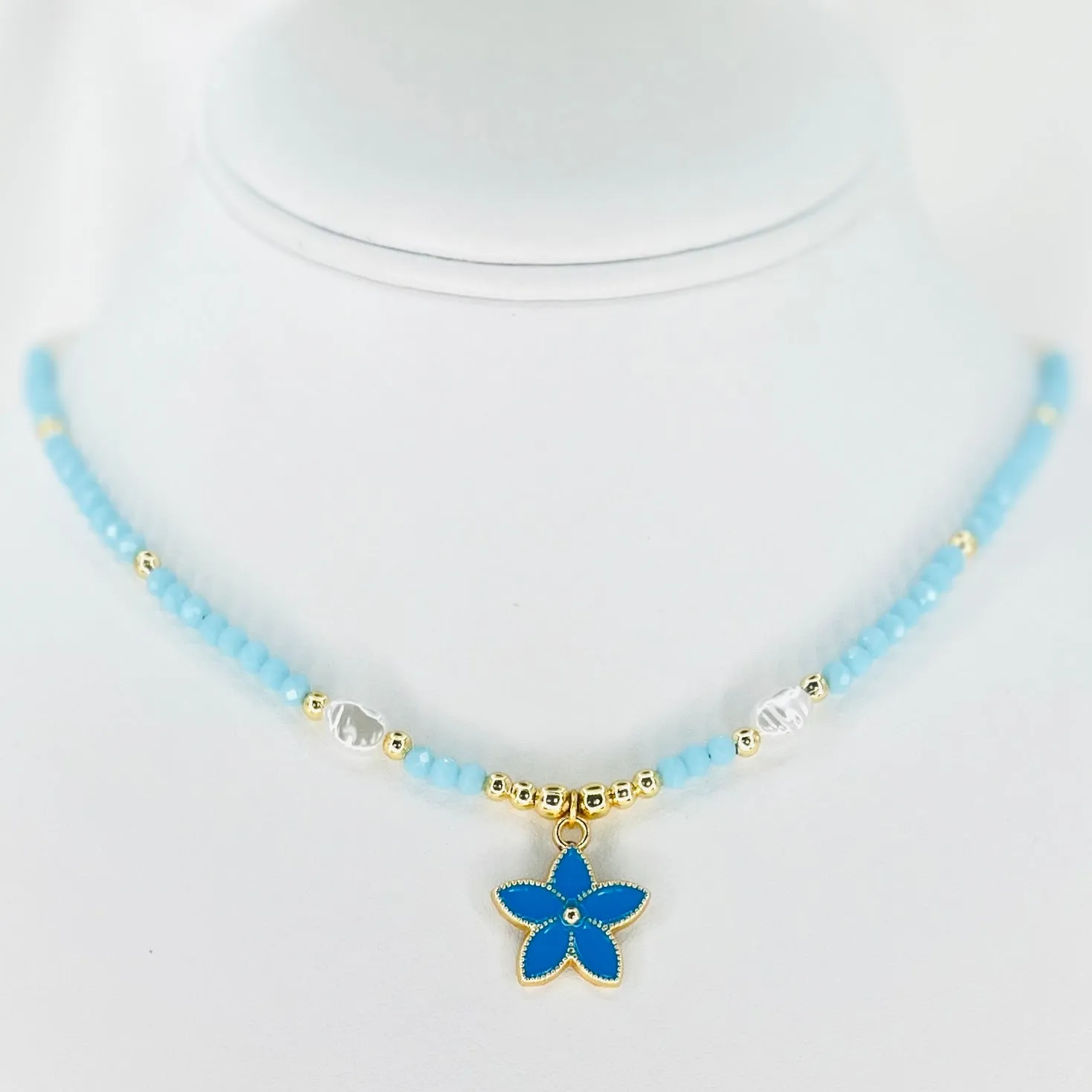 Flower Pendant Beaded Necklace – Floral Elegance, Nature