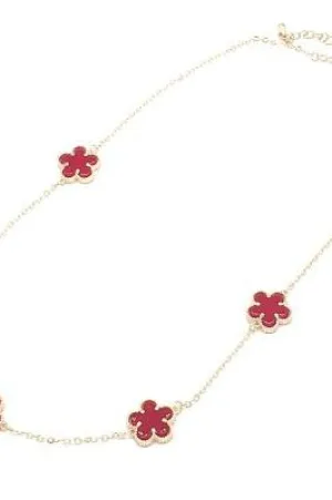 Flower Station Necklace - Red