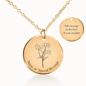 Forget-Me-Not Flower Coin Pendant on Fine Chain