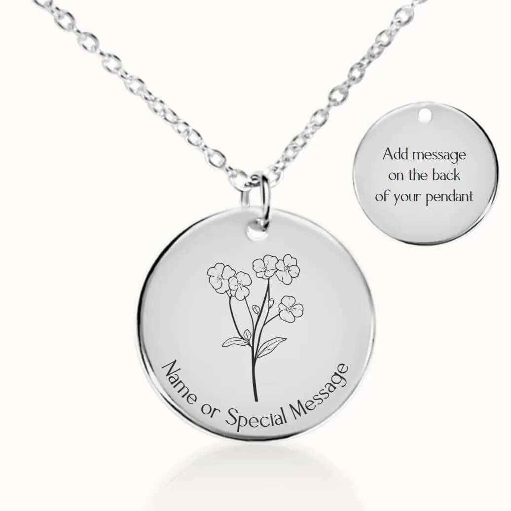 Forget-Me-Not Flower Coin Pendant on Fine Chain