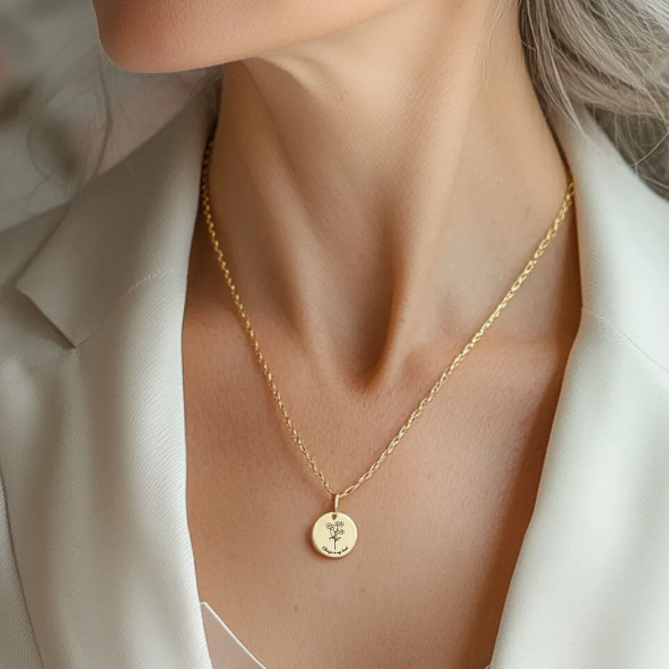 Forget-Me-Not Flower Coin Pendant on Fine Chain