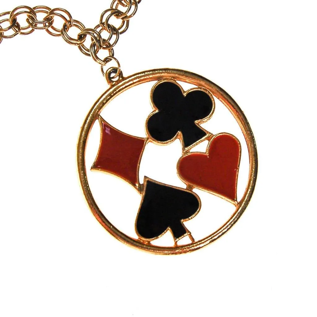 Four Suit Statement Necklace, Black and Red Enamel