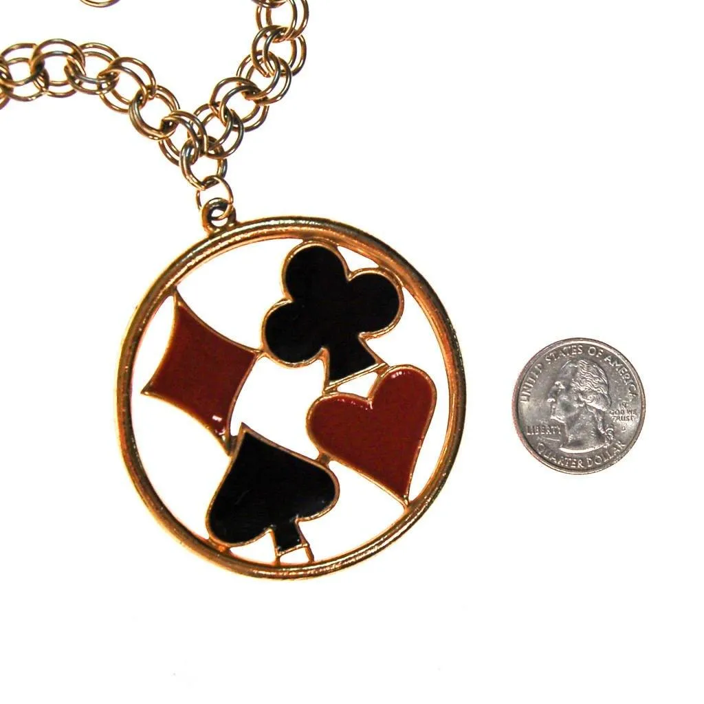 Four Suit Statement Necklace, Black and Red Enamel