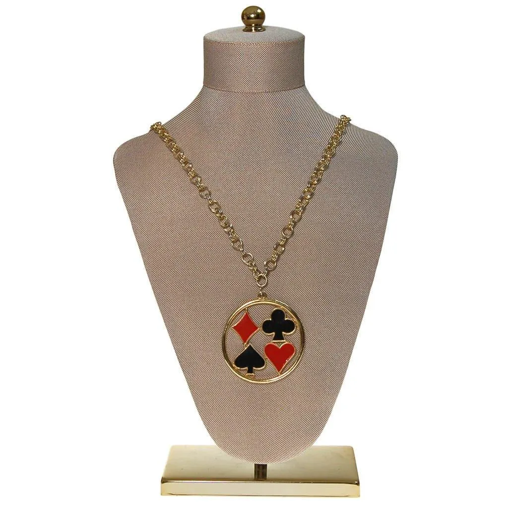 Four Suit Statement Necklace, Black and Red Enamel